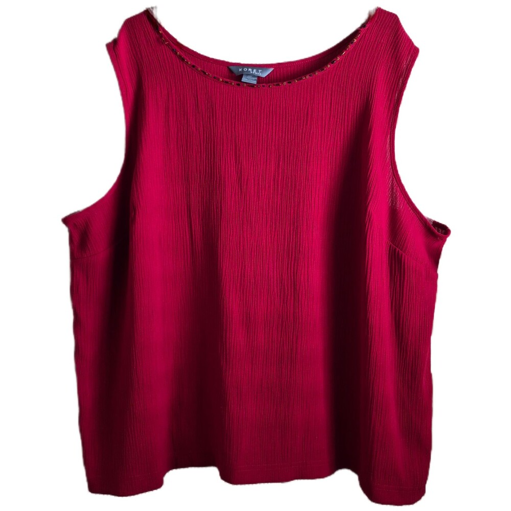 Koret Woman Tank Size 3X Red Beaded Neckline Lightweight Versatile Flattering